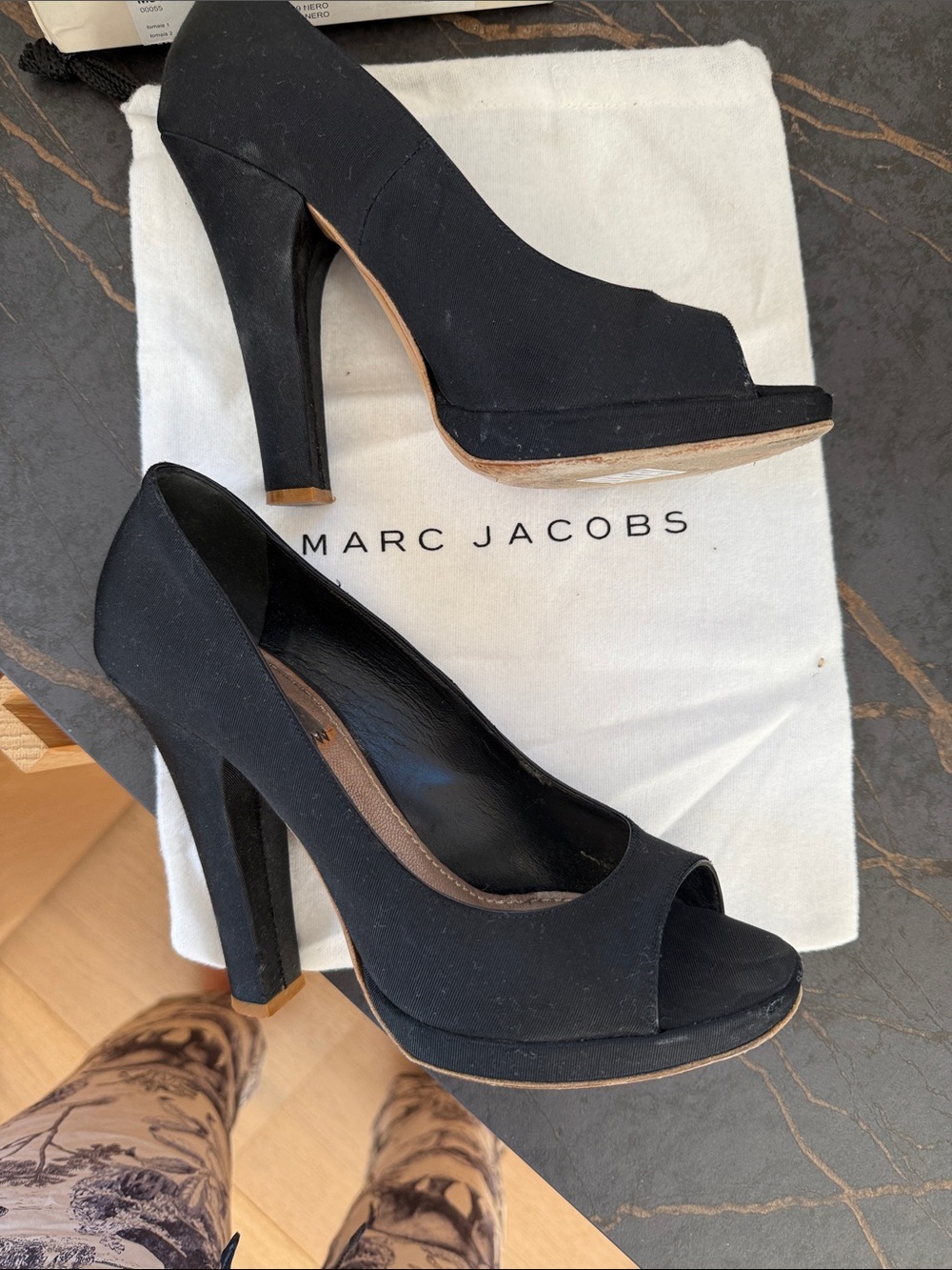 Marc Jacobs Black Peep-Toe Platform Pumps with Stiletto Heel